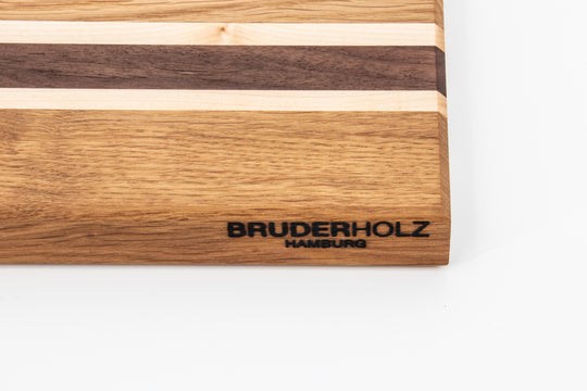Detailaufnahme Holzstreifen Längsholz Schneidebrett Eiche Ahorn Walnuss, BruderHolz Hamburg
